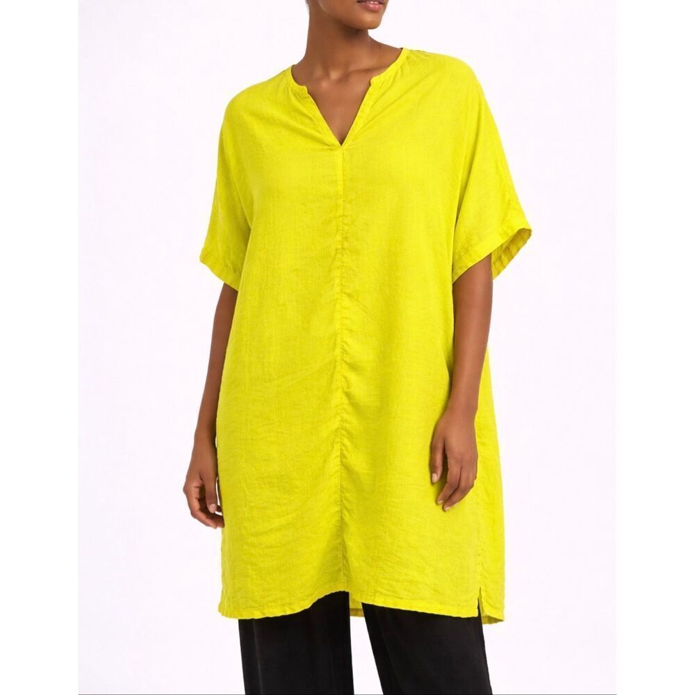 Lanhtropy linen yellow mini dress tunic one size better fit sz S/M